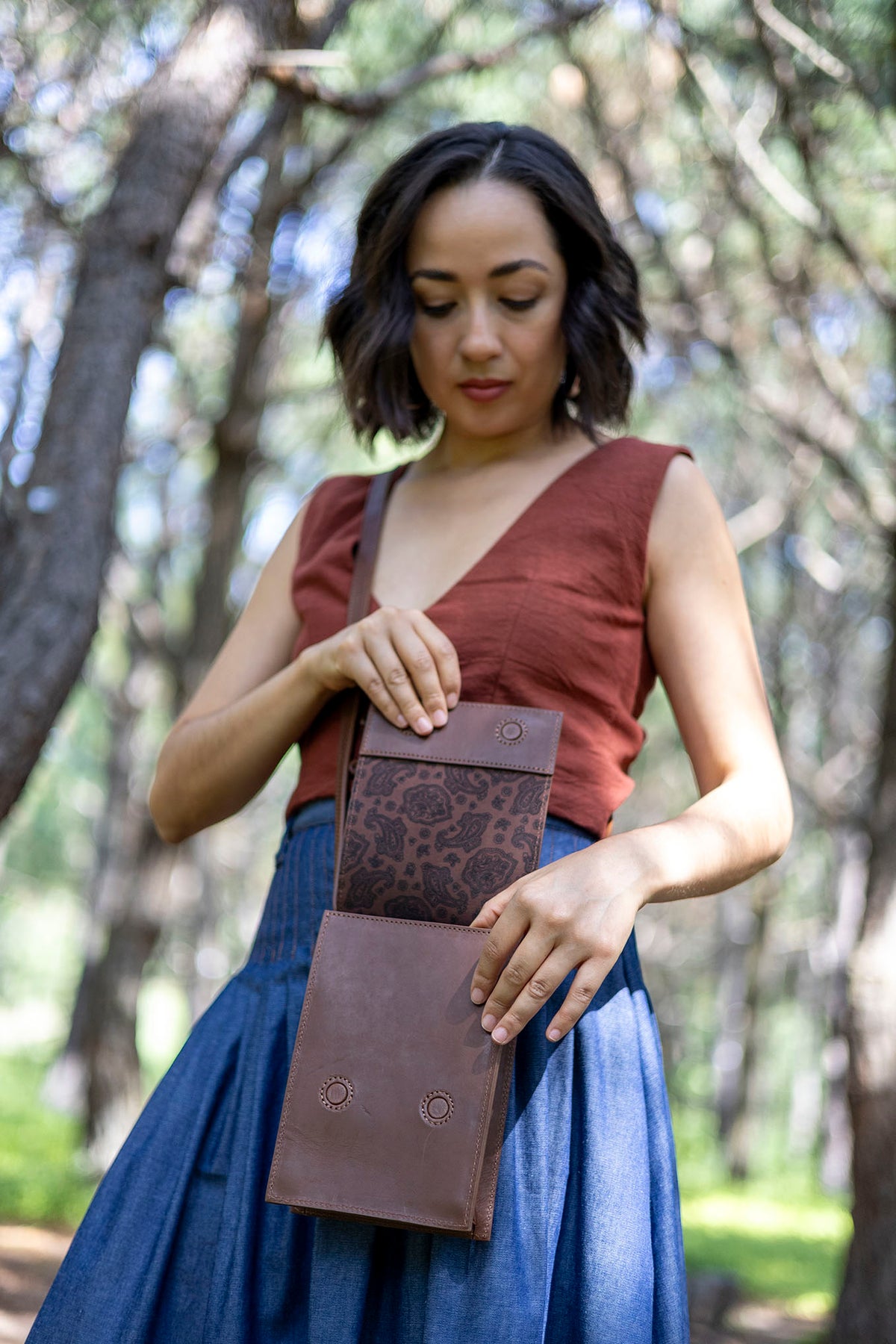 Bolsa Flor de Agave 100% Piel Color Café